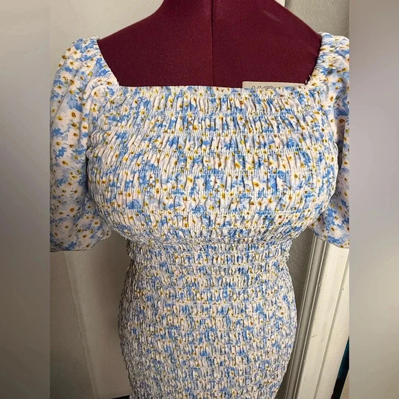 NTW Women Floral Puff Sleeve Mini Dress Square Neck Ruffle Hem Bodycon Dresses - Picture 3 of 9